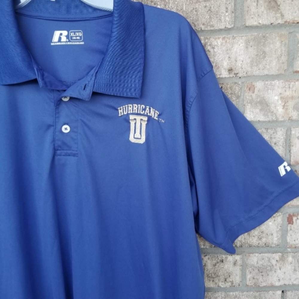 Russell Tulsa Golden Hurricanes BLUE Polo Shirt W/Gold LOGO  (Mens XL) Dri Fit